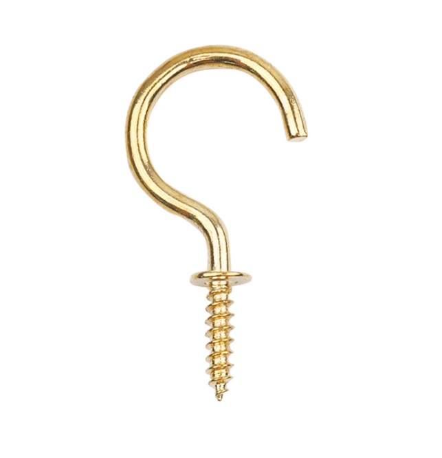 Cups Hooks Shouldered 25mm Brass Plated PK4