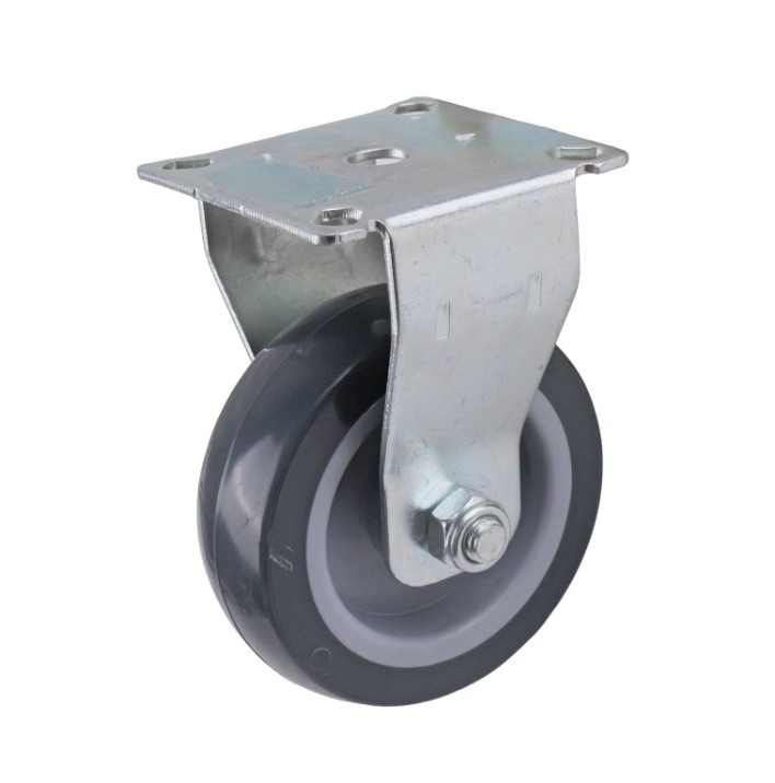 Grey PU fixed wheel 75mm, zinc plated top 60X60mm, 60kg