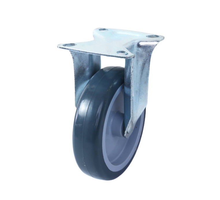Grey PU fixed wheel 100mm, zinc plated top 77X67mm, 70kg