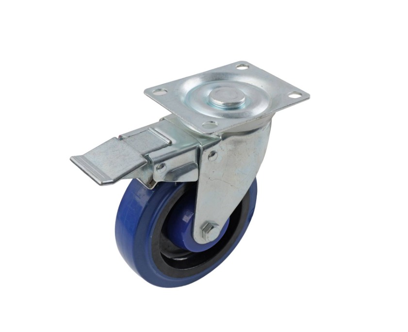 Heavy duty castor blue rubber swivel brake 125mm, 150kg