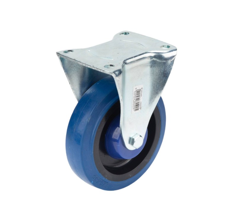 Heavy duty castor blue rubber fixed 125mm, 150kg