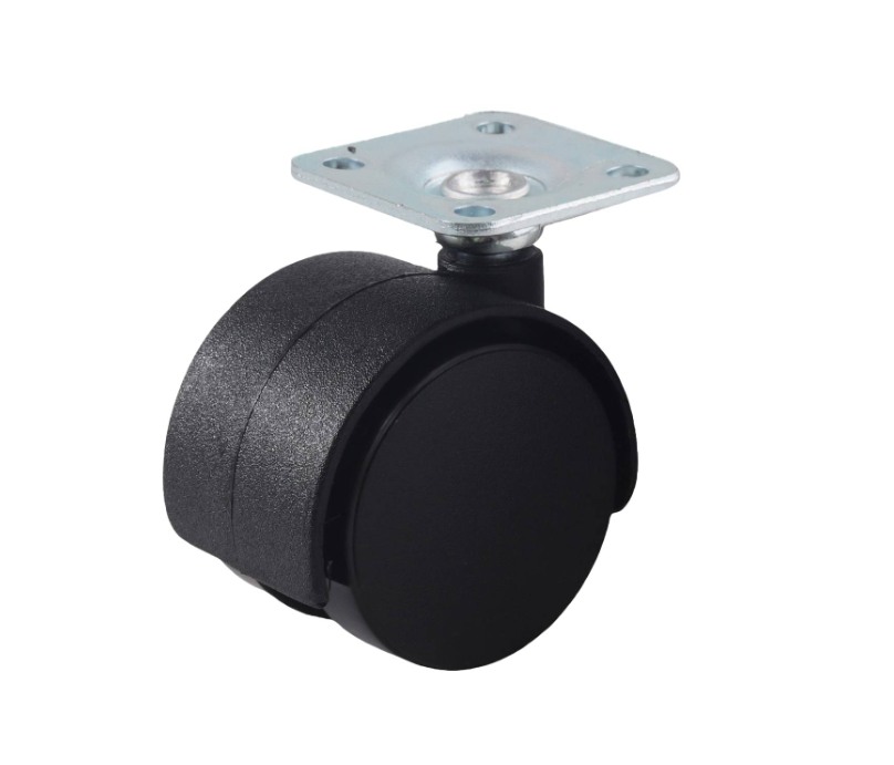 Black Polypropylene swivel twin wheels 40mm, zinc plated fixture, 30kg