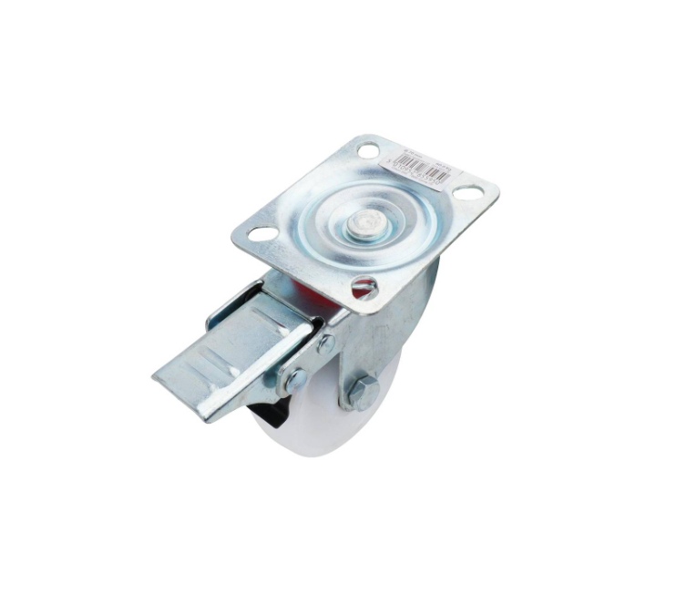 White Nylon Swivel castor Braked, 75mm, 70kg