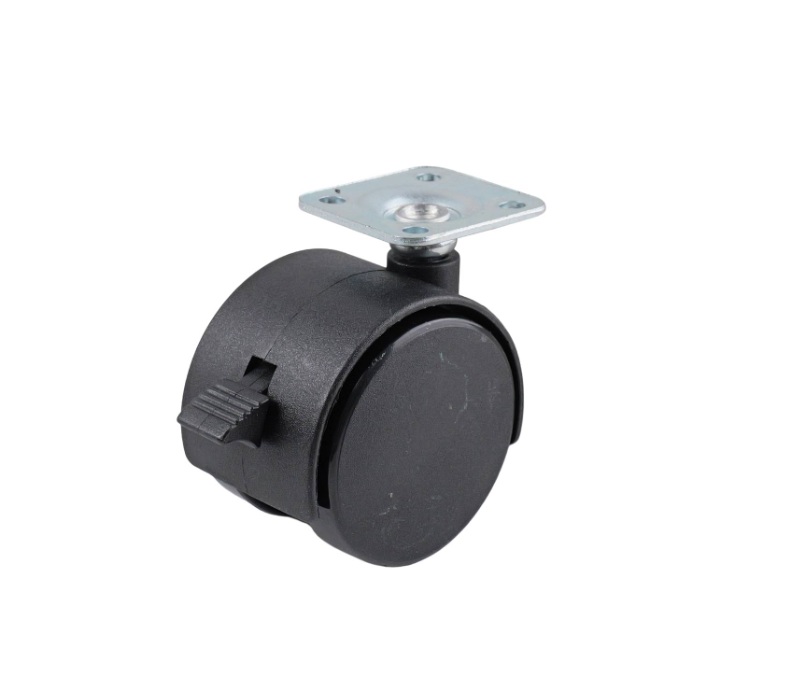 Black Polypropylene swivel twin wheels 50mm, top plate size:38x38mm, with brake, 40kg