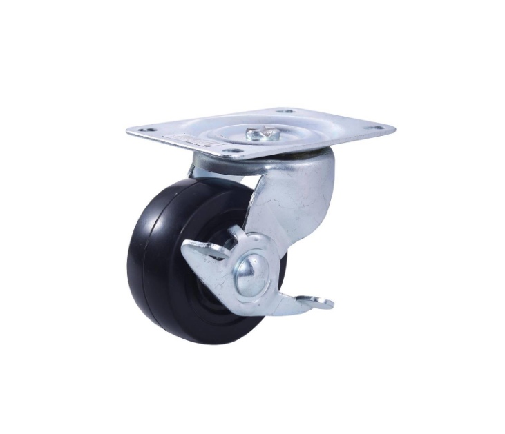 BLACK HEAVY DUTY SWIVEL CASTOR WITH BRAKE 75MM