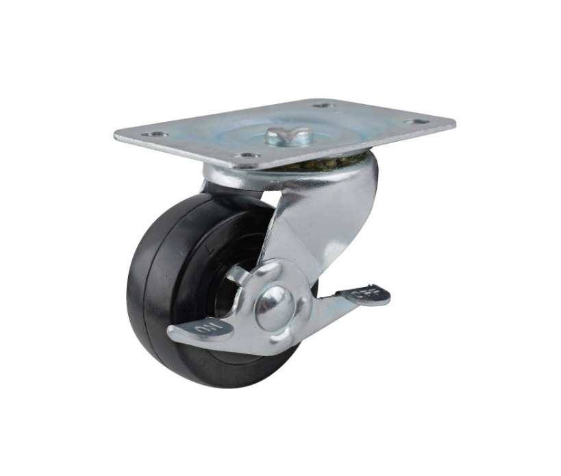 BLACK HEAVY DUTY SWIVEL CASTOR WITH BRAKE 64MM