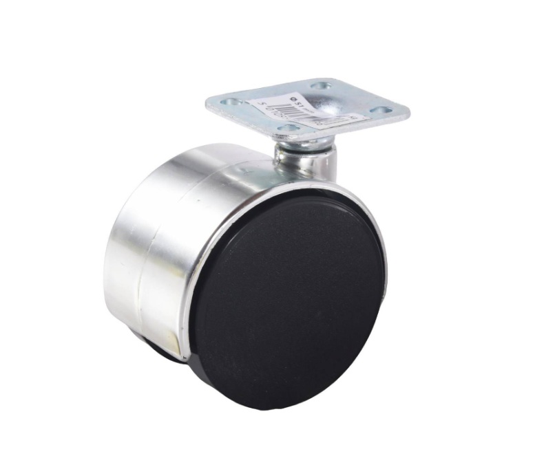 Black Polypropylene swivel twin wheels 50mm, top plate size:38x38mm, zinc alloy frame,chrome plated, 40kg