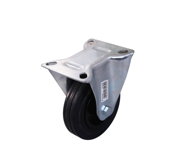 Black rubber fixed wheel 100mm, zinc plated top 103X85mm, 75kg