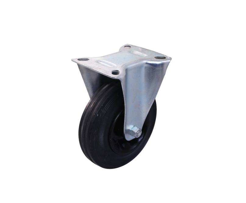 Black rubber fixed wheel 125mm, zinc plated top 103X85mm, 100kg