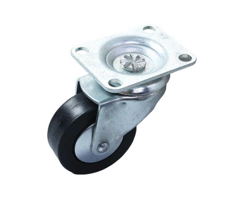 Black rubber swivel wheel 65mm, zinc plated top 75X60mm, 40kg