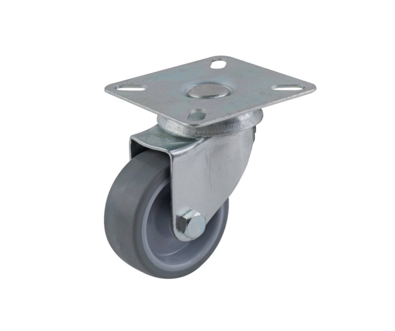 Grey PU swivel wheel 50mm, plain bearing, zinc plated fork 60X60mm, 40kg