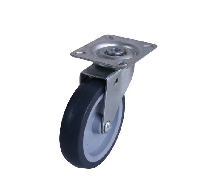 Grey PU swivel wheel 100mm, zinc plated top 77X67mm, 70kg