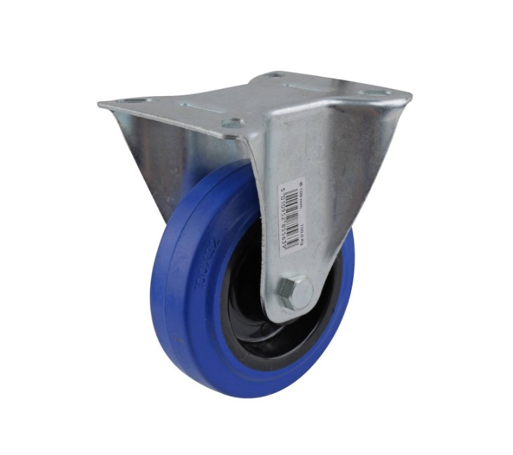 Blue elastic rubber fixed wheel 100mm, zinc plated top 103X85mm, 160kg