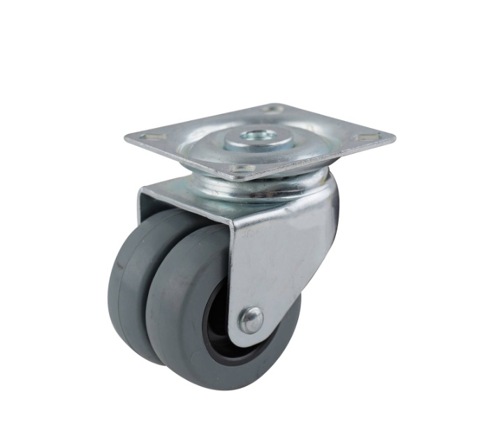 Grey rubber swivel wheel 50mm, zinc plated top 60X60mm, 45kg