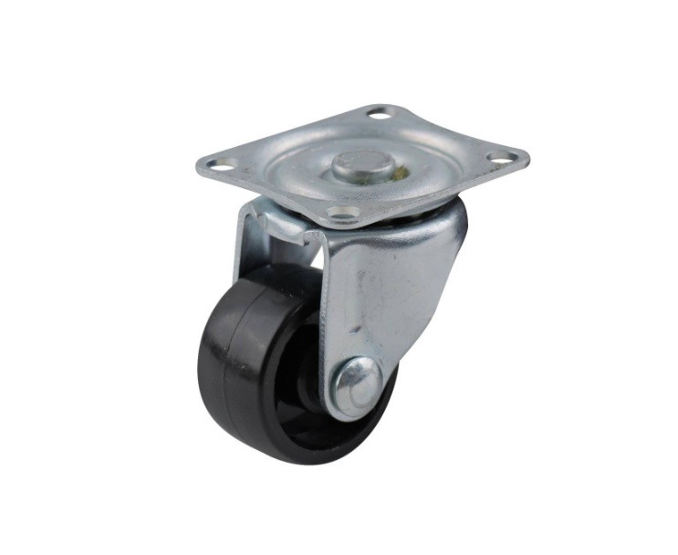 Black Polypropylene swivel wheel 25mm, top plate 35X30mm, single raceway, zinc plated, 10kg