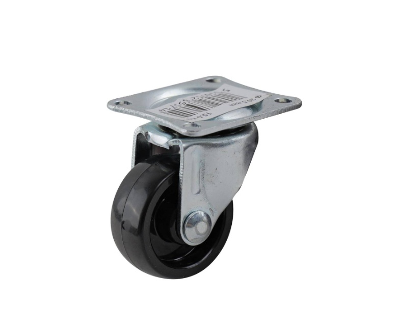 Black Polypropylene swivel wheel 32mm, top plate 38X32mm ,single raceway, zinc plated, 20kg
