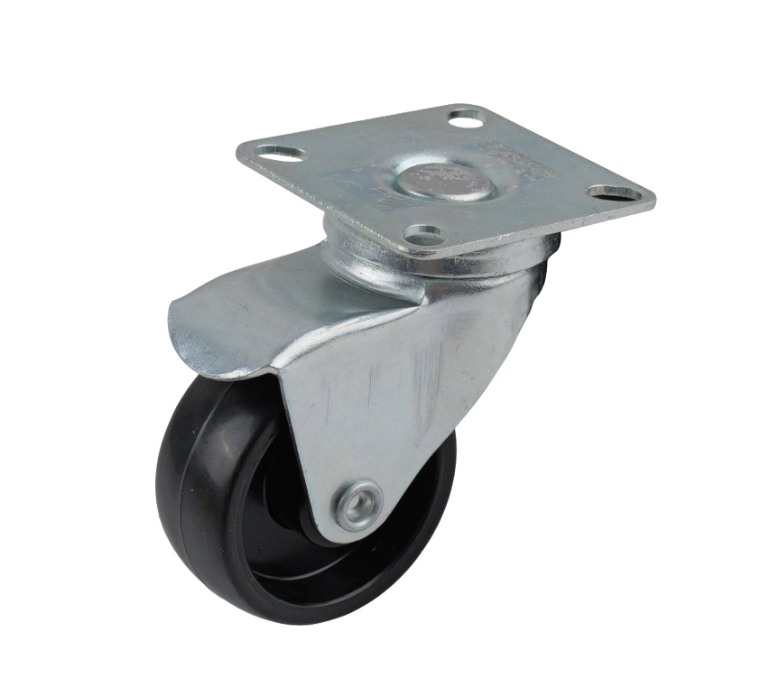 Black Polypropylene swivel wheel, top plate 42x42mm, zinc plated, 25kg