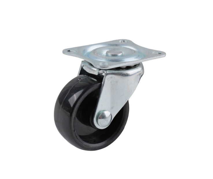 Black Polypropylene swivel wheel 38mm, top plate 46X38mm, single raceway, zinc plated, 25kg