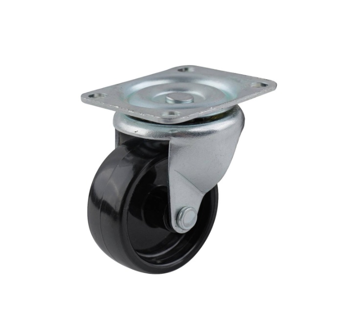 Black Polypropylene swivel wheel 50mm, top plate 59X47mm, double ball raceway, 40kg