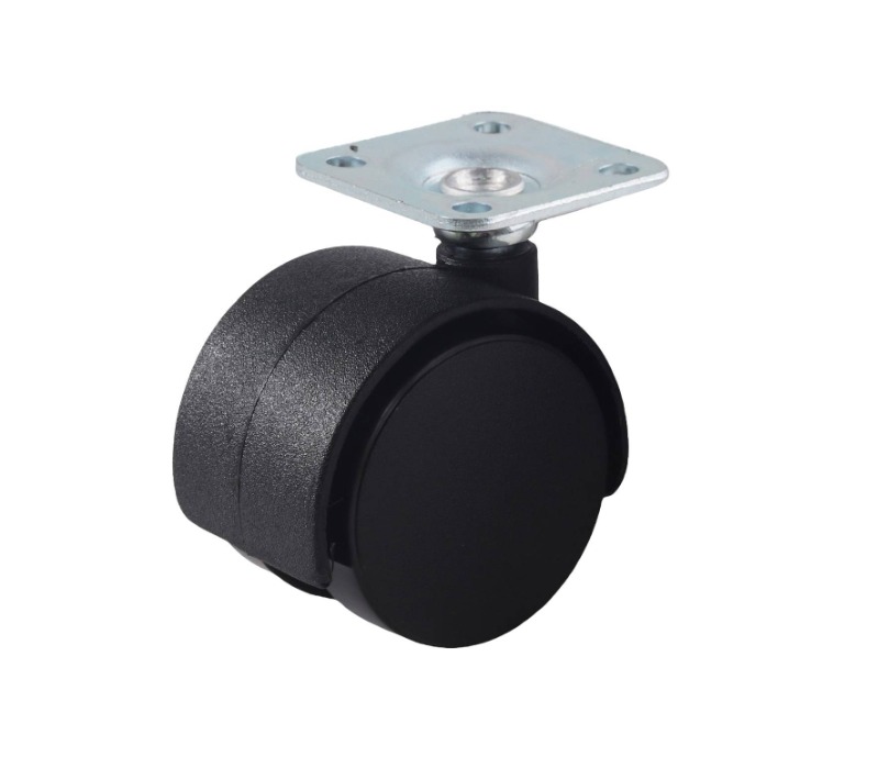 Black Polypropylene swivel twin wheels 35mm, zinc plated fixture,30kg