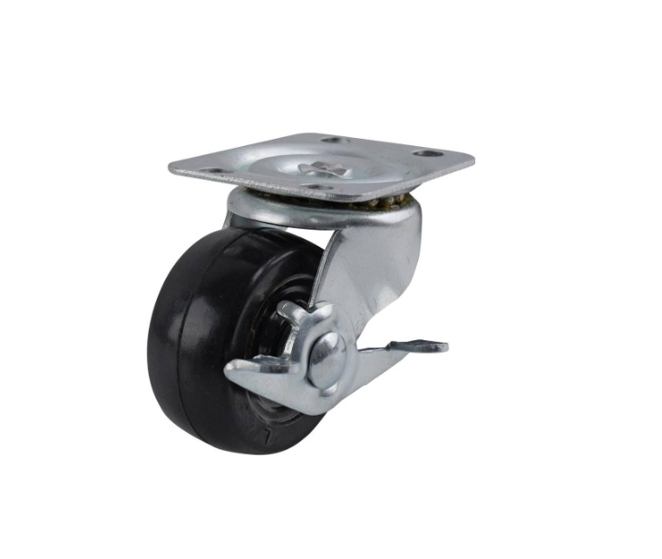 Castor Black Rubber Swiv/Plate Brake 50mm