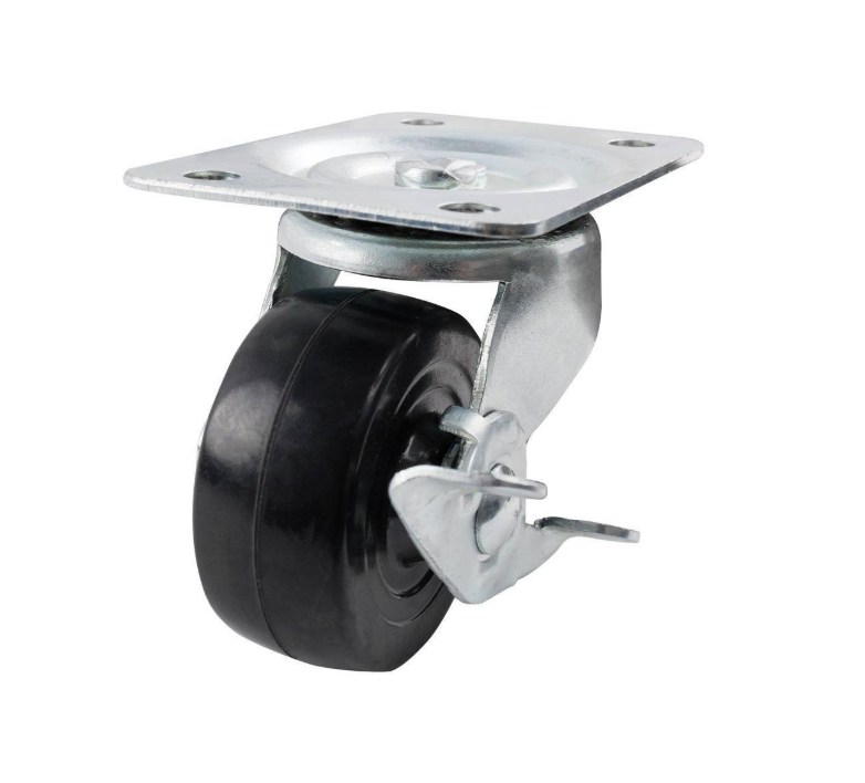 Castor Black Rubber Swiv/Plate Brake 63mm