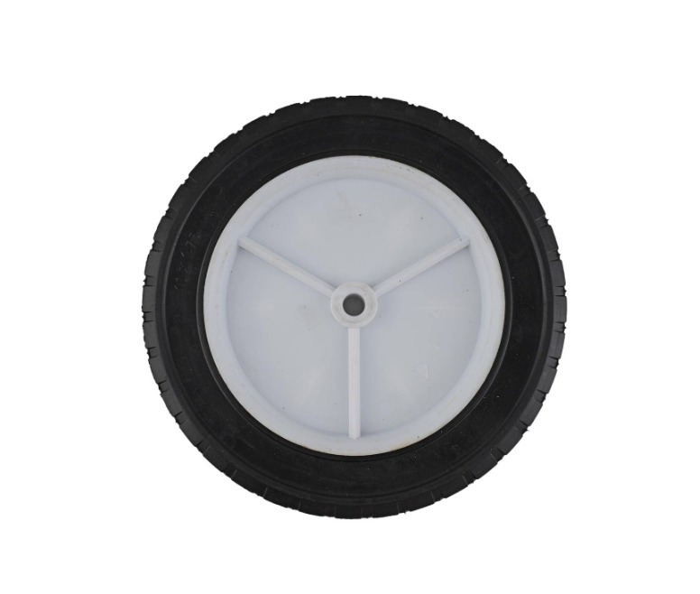 10-Inch Semi-Pneumatic Rubber Replacement Tire, Plastic Wheel, 1-3/4-Inch Diamond Tread, 1/2-Inch Bore Offset Axle