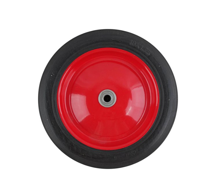 10-Inch Semi-Pneumatic Rubber Tire, Steel Hub with Ball Bearings, Ribbed Tread, 1/2-Inch Bore Centered Axle