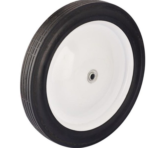 12-Inch Semi-Pneumatic Rubber Tire, Steel Hub with Ball Bearings, Ribbed Tread, 1/2-Inch Bore Centered Axle