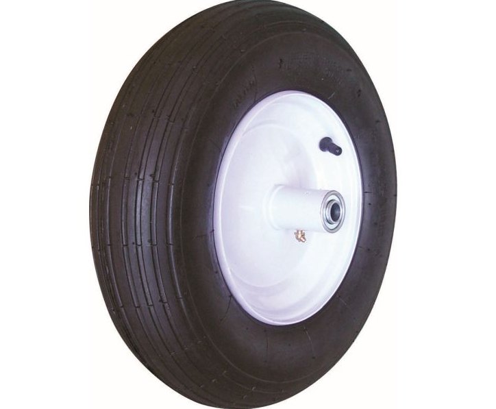 4.80/4.00-8-Inch Pneumatic Wheelbarrow Tire, 16-Inch, Ribbed Tread, 5-Inch Centered Hub, 5/8-Inch Axle Diameter, Ball Bearing