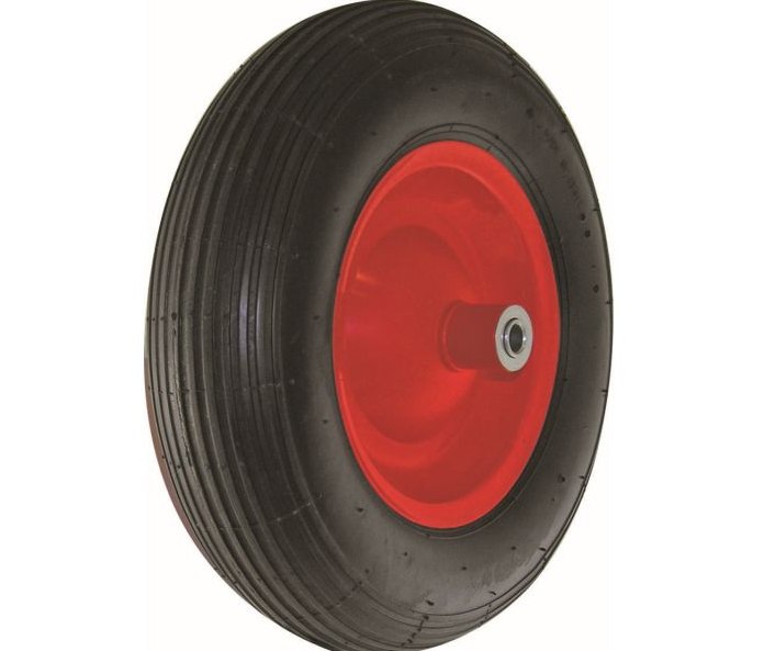 4.80/4.00-8-Inch Pneumatic Wheelbarrow Tire, 16-Inch, Ribbed Tread, 6-Inch Centered Hub, 5/8-Inch Axle Diameter, Ball Bearing