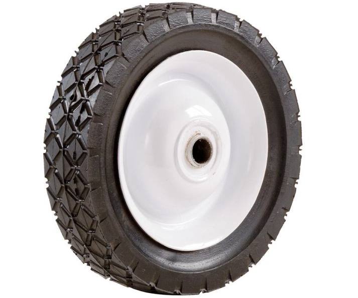 6-Inch Semi-Pneumatic Rubber Tire, Steel Hub with Ball Bearings, Diamond Tread, 1/2-Inch Bore Centered Axle