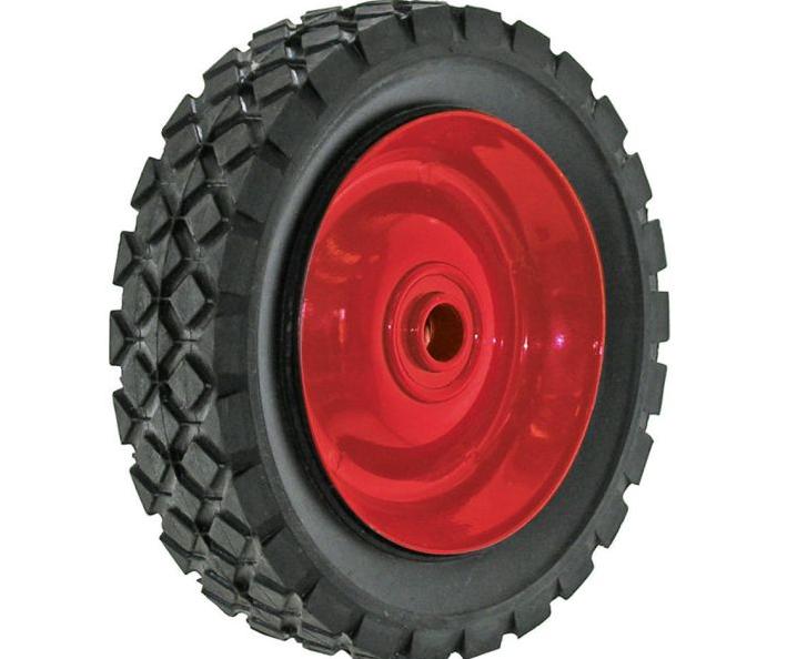 6-Inch Semi-Pneumatic Rubber Tire, Steel Hub with Ball Bearings, Diamond Tread, 1/2-Inch Bore Offset Axle
