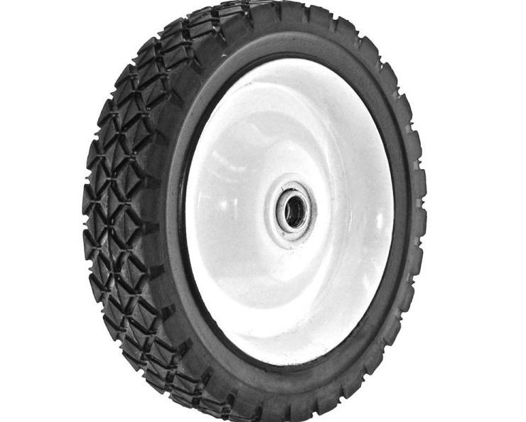 7-Inch Semi-Pneumatic Rubber Tire, Steel Hub with Ball Bearings, Diamond Tread, 1/2-Inch Bore Centered Axle
