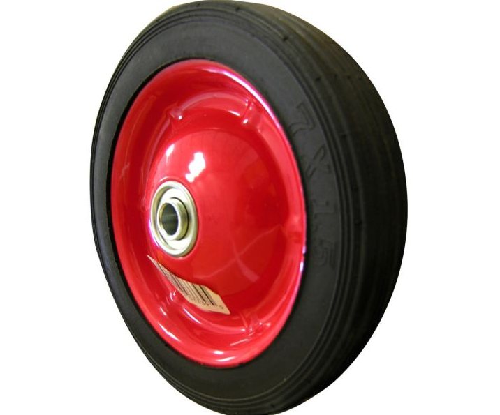 7-Inch Semi-Pneumatic Rubber Tire, Steel Hub with Ball Bearings, Ribbed Tread, 1/2-Inch Offset Axle Diameter