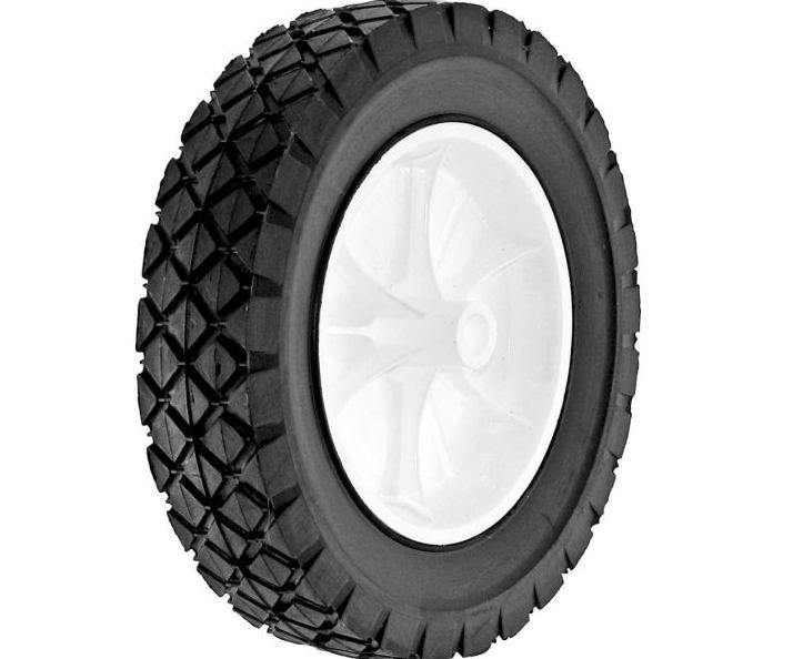 8-Inch Semi-Pneumatic Rubber Replacement Tire, Plastic Wheel, 1-3/4-Inch Diamond Tread, 1/2-Inch Bore Offset Axle