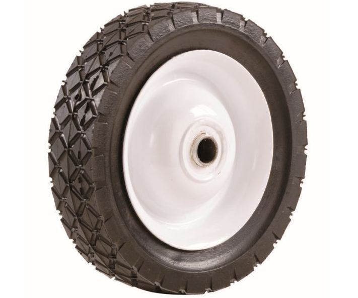 8-Inch Semi-Pneumatic Rubber Tire, Steel Hub with Ball Bearings, Diamond Tread, 1/2-Inch Bore Offset Axle