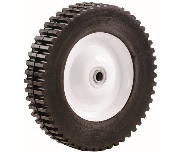 8-Inch Semi-Pneumatic Rubber Tire, Steel Hub with Ball Bearings, Gear Tread, 1/2-Inch Bore Centered Axle