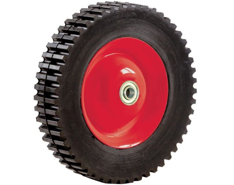 8-Inch Semi-Pneumatic Rubber Tire, Steel Hub with Ball Bearings, Gear Tread, 1/2-Inch Offset Axle Diameter
