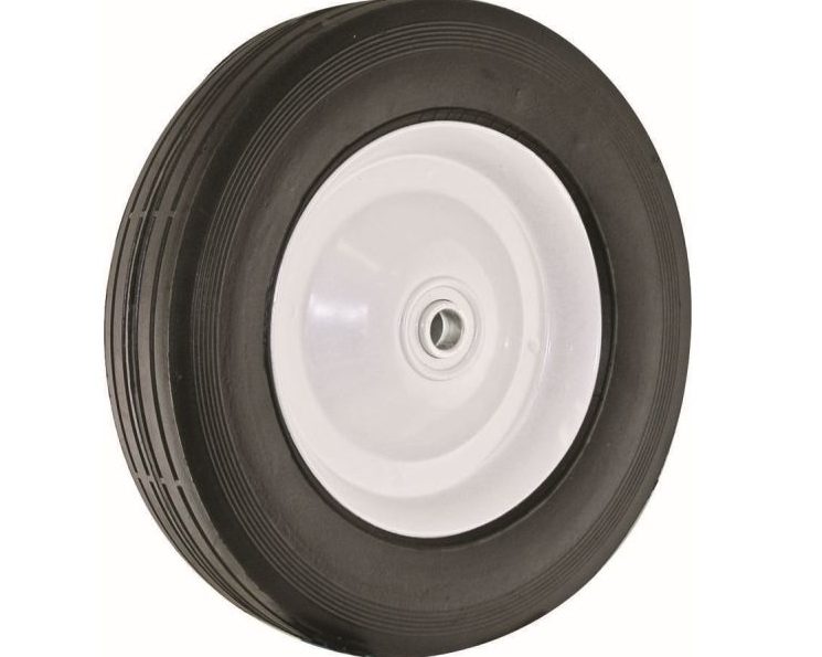8-Inch Semi-Pneumatic Rubber Tire, Steel Hub with Ball Bearings, Ribbed Tread, 1/2-Inch Bore Centered Axle