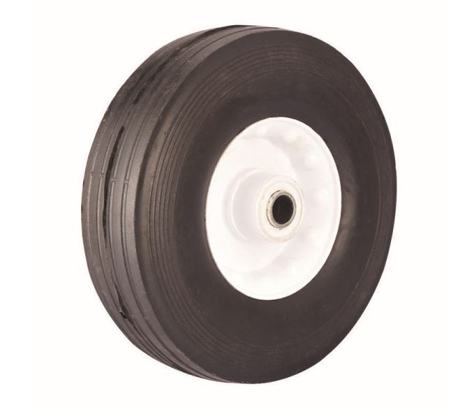 8-Inch Semi-Pneumatic Rubber Tire, Steel Hub with Ball Bearings, Ribbed Tread, 5/8-Inch Bore Centered Axle