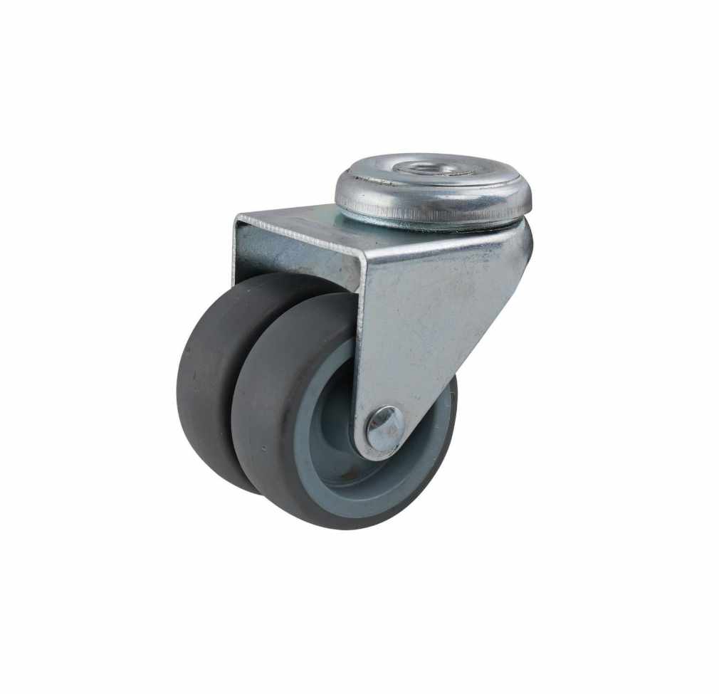 50MM GREY RUBBER TWIN WHEEL BOLT HOLE CASTOR