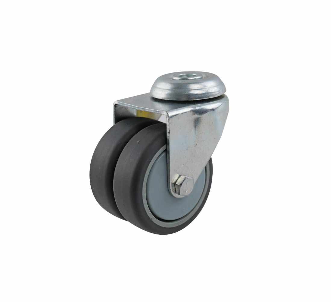75MM GREY RUBBER TWIN WHEEL BOLT HOLE CASTOR