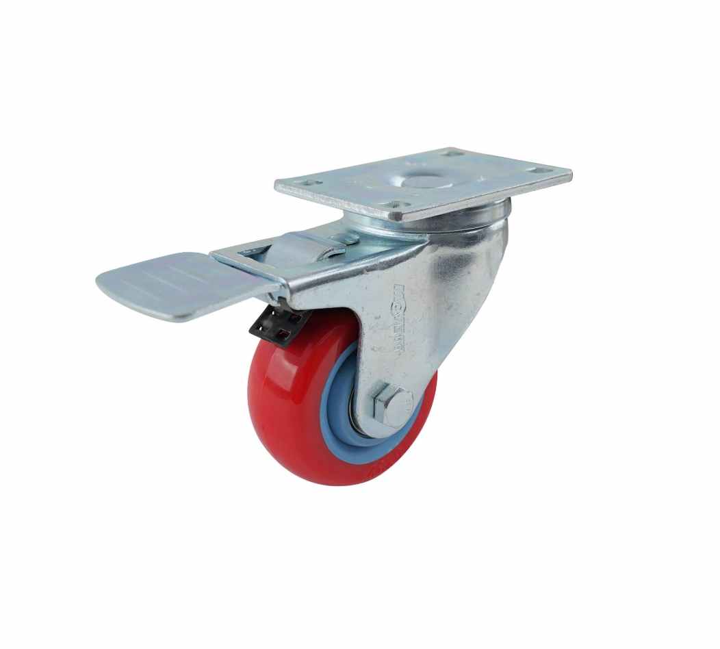 75MM RED PU SWIVEL WITH BRAKE CASTOR
