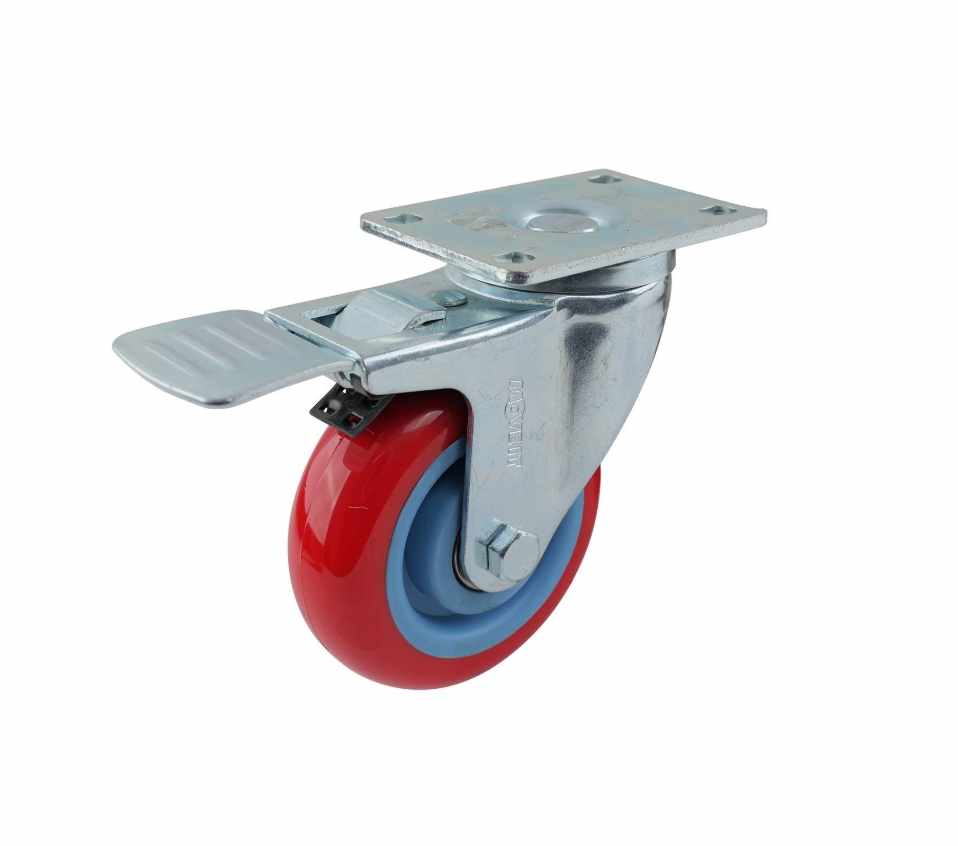 100MM RED PU SWIVEL WITH BRAKE CASTOR