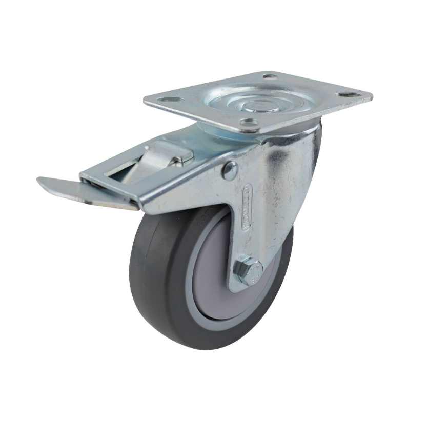 100MM GREY RUBBER SWIVEL PLATE BRAKE 100KG