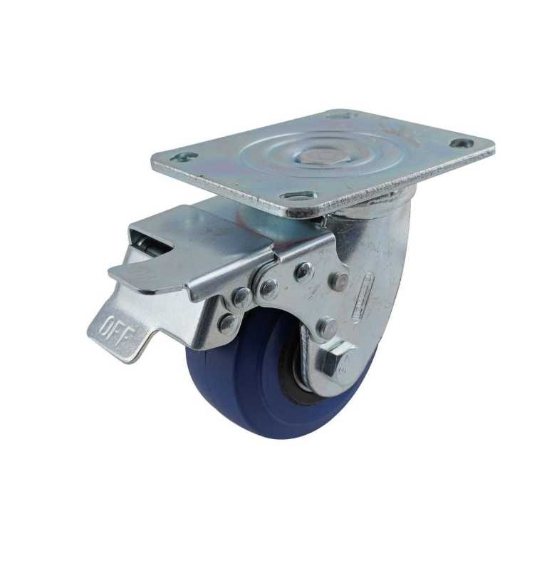 100MM BLUE RUBBER SWIVEL PLATE BRAKE CASTOR