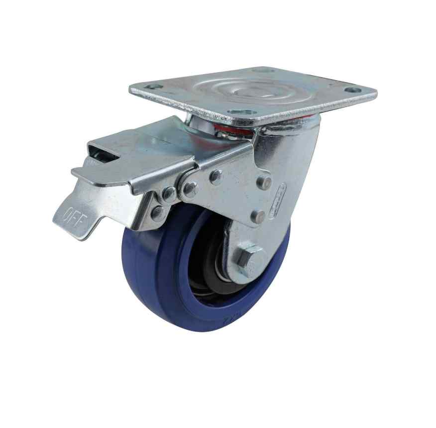 125MM BLUE RUBBER SWIVEL PLATE BRAKE CASTOR