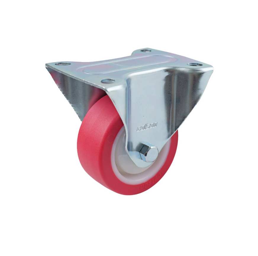 80MM RED URETHANE FIXED PLATE CASTOR 130KG