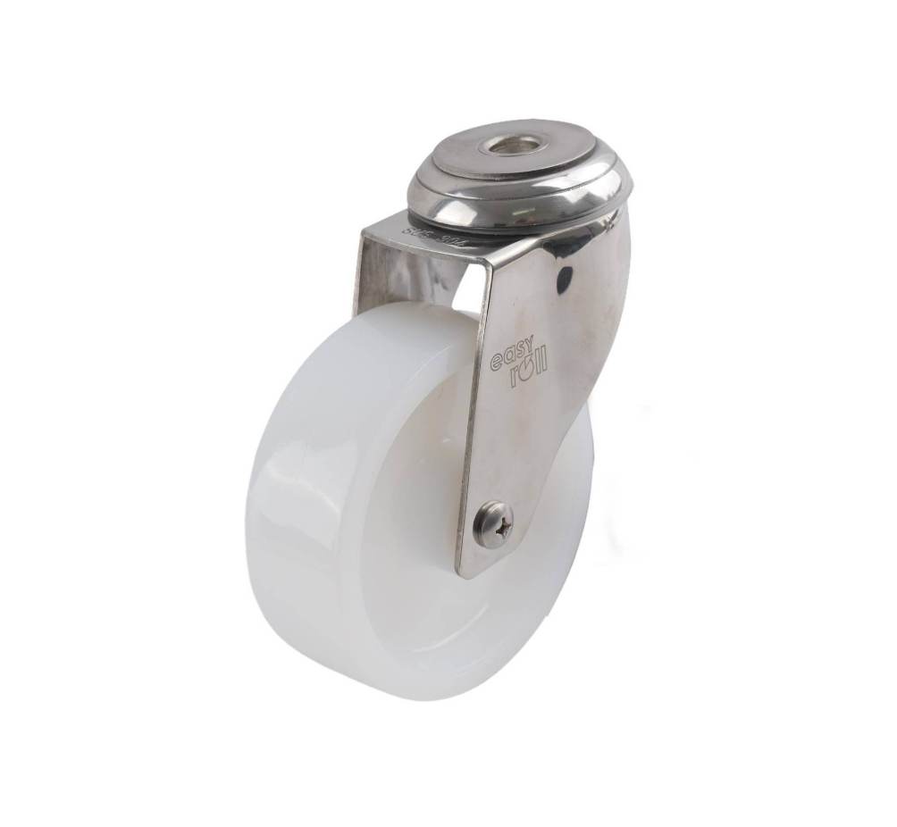 SS 100MM WHITE NYLON BOLT HOLE CASTOR
